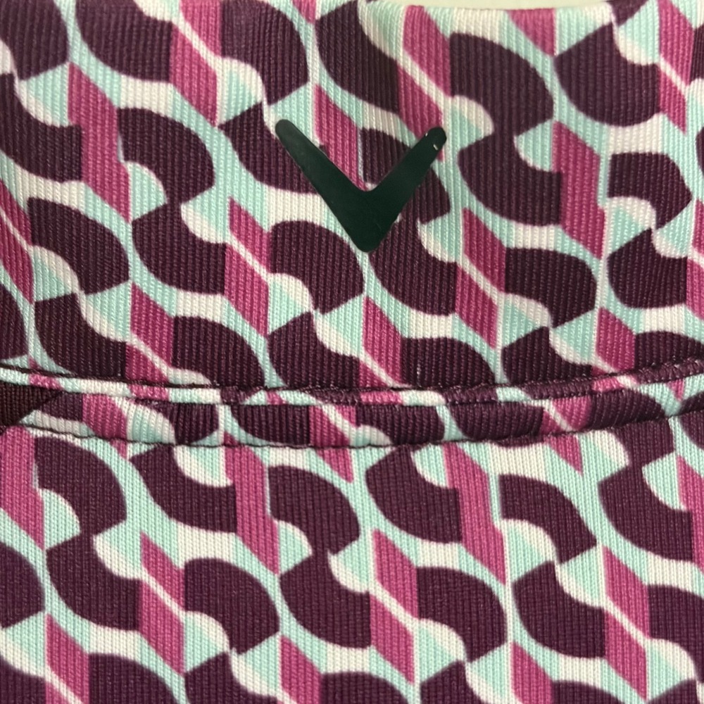Callaway Womens Sleeveless Golf Polo Top Plum Geometric Quarter Zip Size Large - Picture 8 of 8